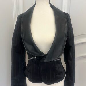 Diesel Rare & Vintage Y2K Black Pinstripe Motorcycle/Moto Crop Leather Jacket